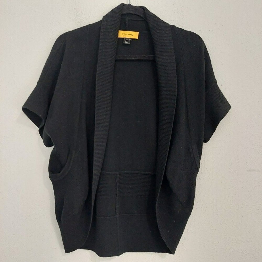 ST. JOHN Women's Black Open Front‎ Cocoon Shrug Cardigan Kint Sweater Size P (S)